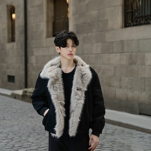 势宾SHIBIN美式 高街潮流外套男加厚座山雕羊羔绒秋冬保暖棉衣冬装