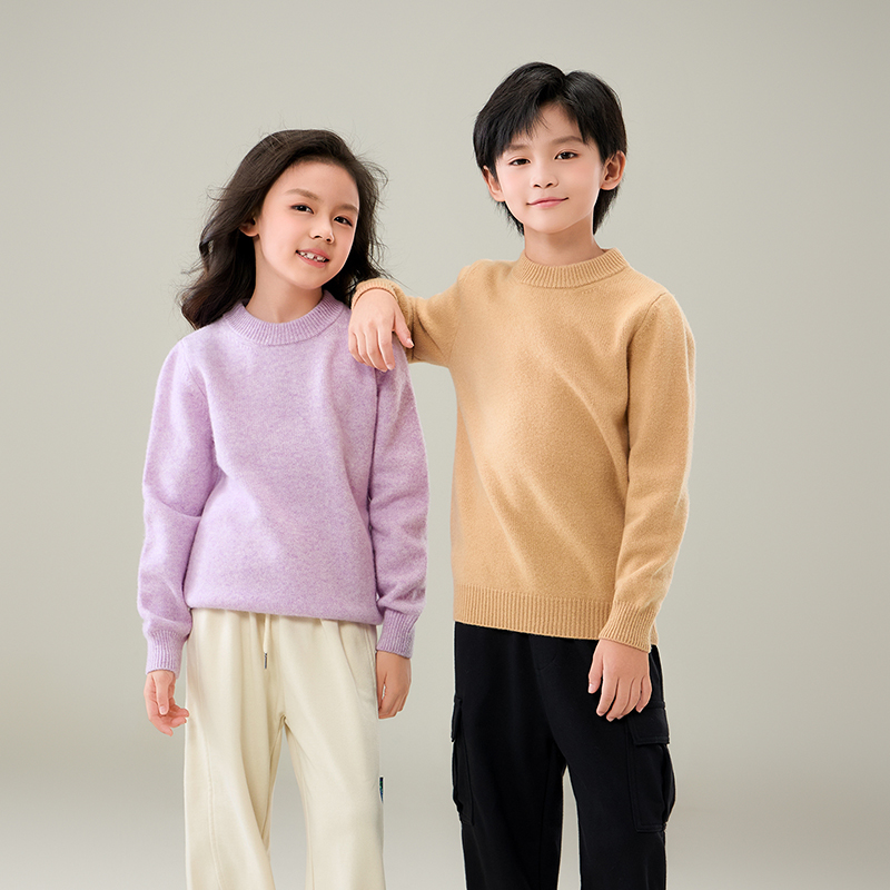 儿童加厚保暖纯色羊毛衫男女童孩套头圆领宽松休闲针织打底毛衣