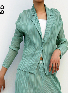 ORSOtogo褶皱设计师女装小西服外套开衫修身通勤上衣长袖套装秋装