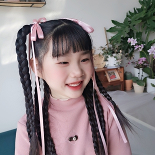 女童儿童发圈长飘带蝴蝶结头饰公主扎头发带绑发双麻花辫女孩发饰
