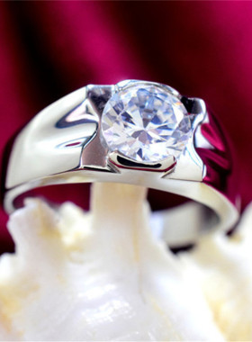 克拉仿真钛钢镀18k白金钻石戒指