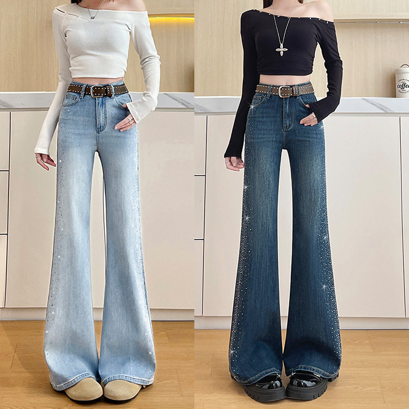 烫钻喇叭牛仔裤女长裤满天星带钻春秋季新款设计感弹力时尚微喇裤