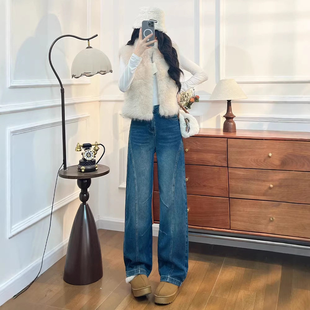 加绒直筒牛仔裤女秋冬2026新款爆款气质修身显瘦宽松设计感阔腿裤,女装/女士精品,牛仔裤,淘宝优惠券,粉丝福利购,淘宝优惠卷