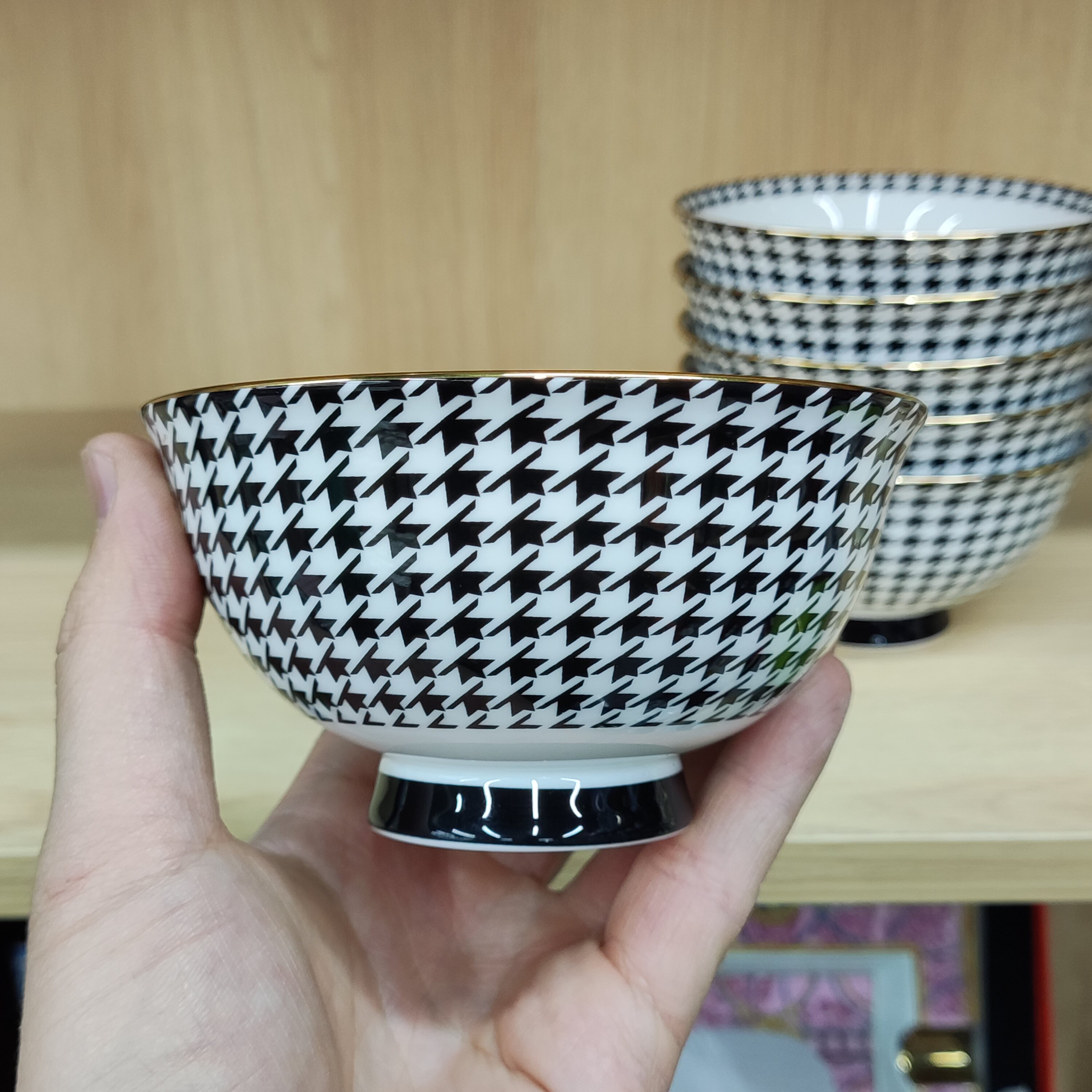 出口骨瓷饭碗高档餐具礼品6只装13K金描边釉中彩家用小碗4.5寸碗