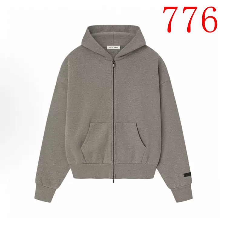 Ess SS25 Classic Hoodie 徽标字母后背印花连帽卫衣拉丝银硅胶拉链外套 玄青黑 燕麦灰 希瑟灰 木棕色  XS-XL   776