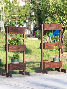 户外多层置物架客厅装 饰花盆架阳台实木置物架防腐木质花盆架客厅