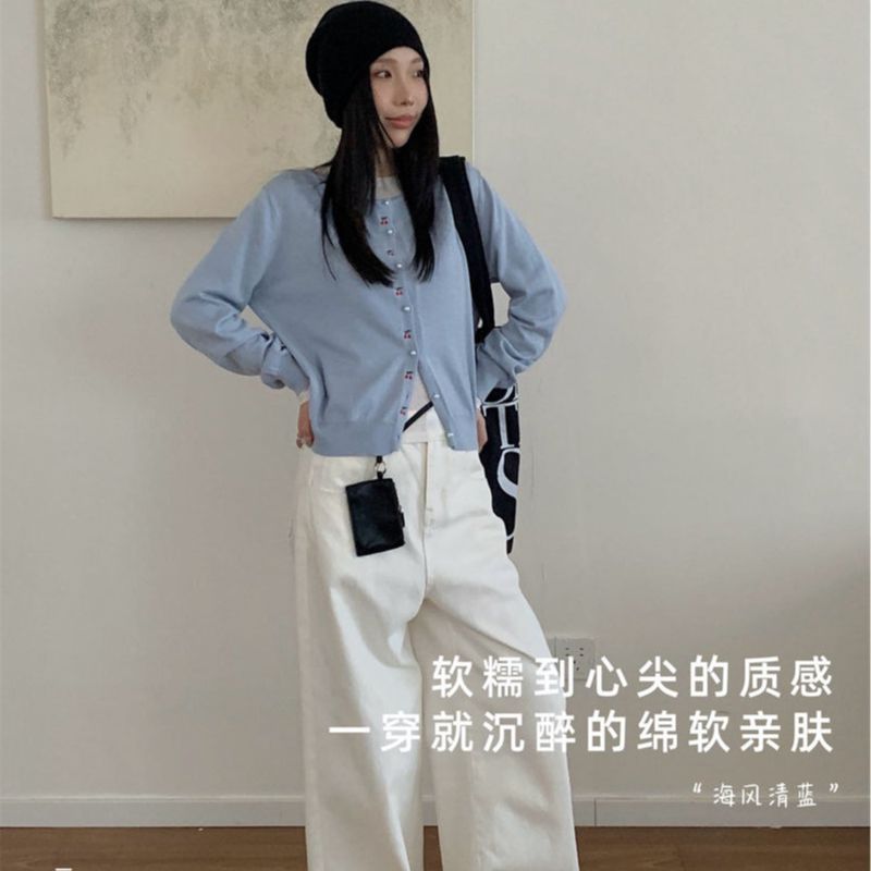 甜梦法式少女珍珠扣开衫A-2567螺纹 韩系