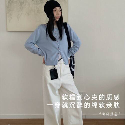 甜梦法式少女珍珠扣开衫A-2567螺纹 韩系