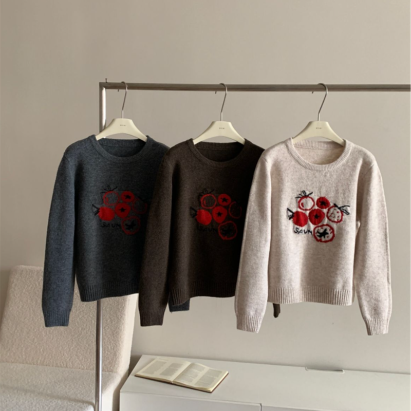 A+萌萌果针织刺绣女毛开衫秋冬A-5145 韩系复古