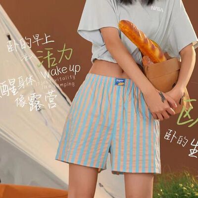 深鹿中腰正品F510阿罗裤格纹运动内裤平角裤家居透气女士家居短裤
