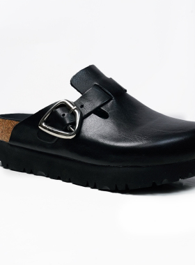 5厘米黑色勃肯鞋半拖厚底增高博肯皮鞋拖鞋夏季女款凉鞋2025新款