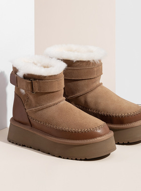 瑞秋切克靴防滑厚底女款羊皮毛一体雪地靴羊毛冬季棉鞋河南桑坡村