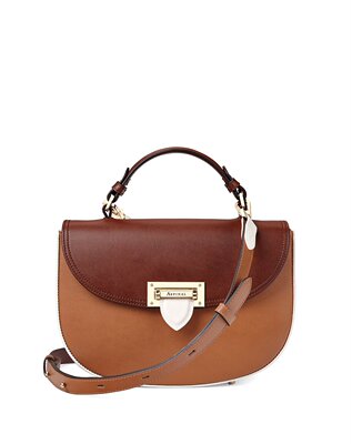 现货ASPINAL Of LONDON专柜正品 方扣拼色牛皮手提斜挎马鞍包