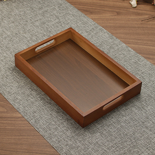竹托盘胡桃木色竹制小茶盘茶台家用手提长方形盘子茶具茶壶收纳盘