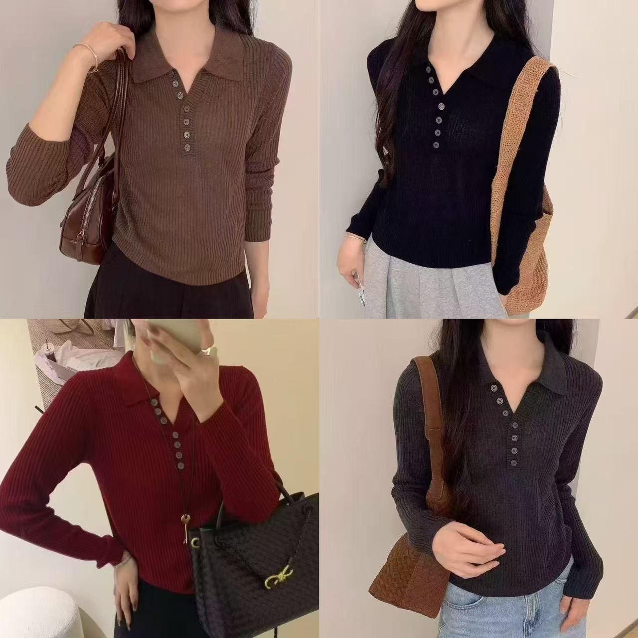 秋季纯色纽扣修身毛衣