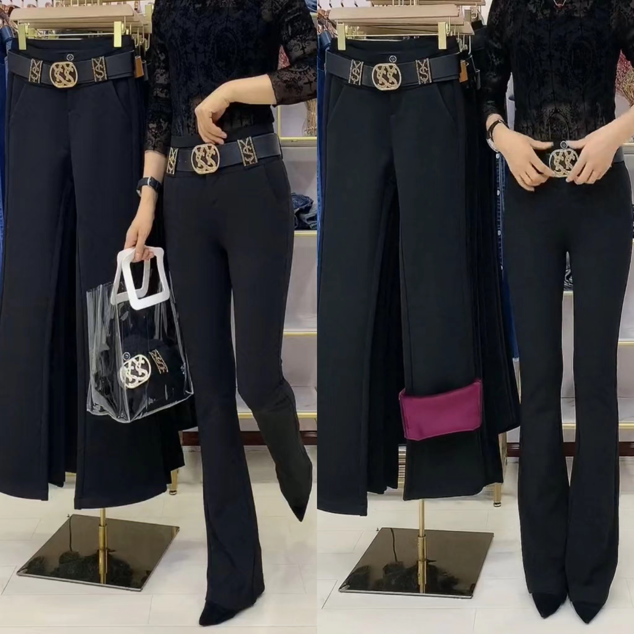 高腰休闲显瘦腰带款长裤