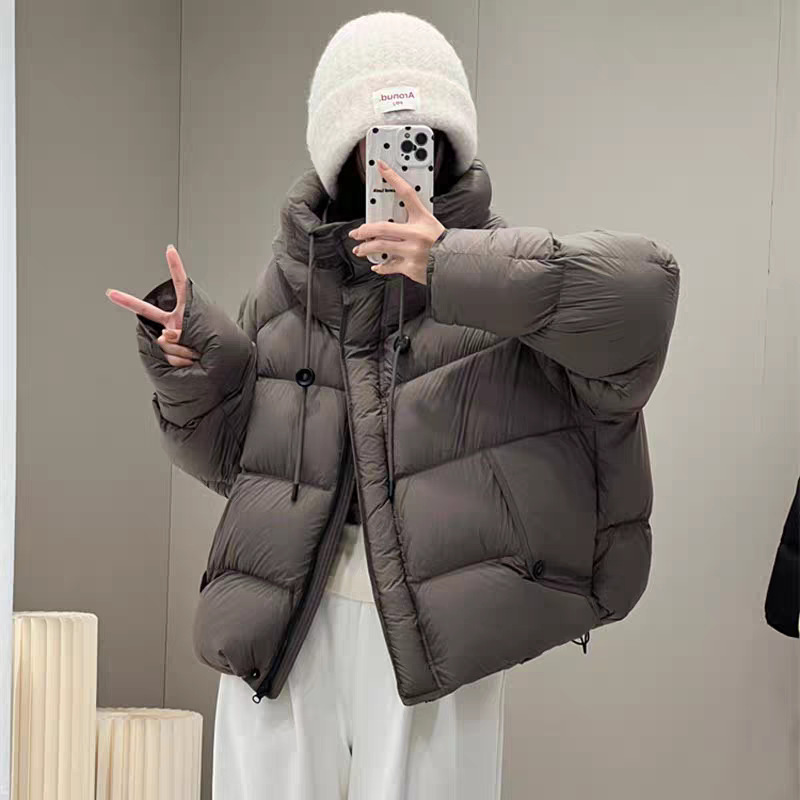 韩系洋气百搭款！2025冬款时尚休闲白鸭绒泡芙连帽设计保暖羽绒服