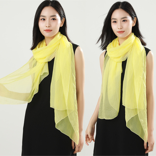 淡黄色围巾高级感真丝丝巾女年轻款时尚纱巾2025春季新款两用披肩