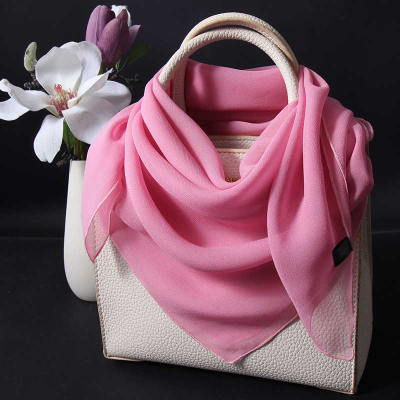 玫瑰粉桑蚕丝真丝双绉薄款小方巾