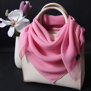 100%桑蚕丝双绉真丝丝巾女春秋旅游围脖保暖装饰两用小方巾玫瑰粉