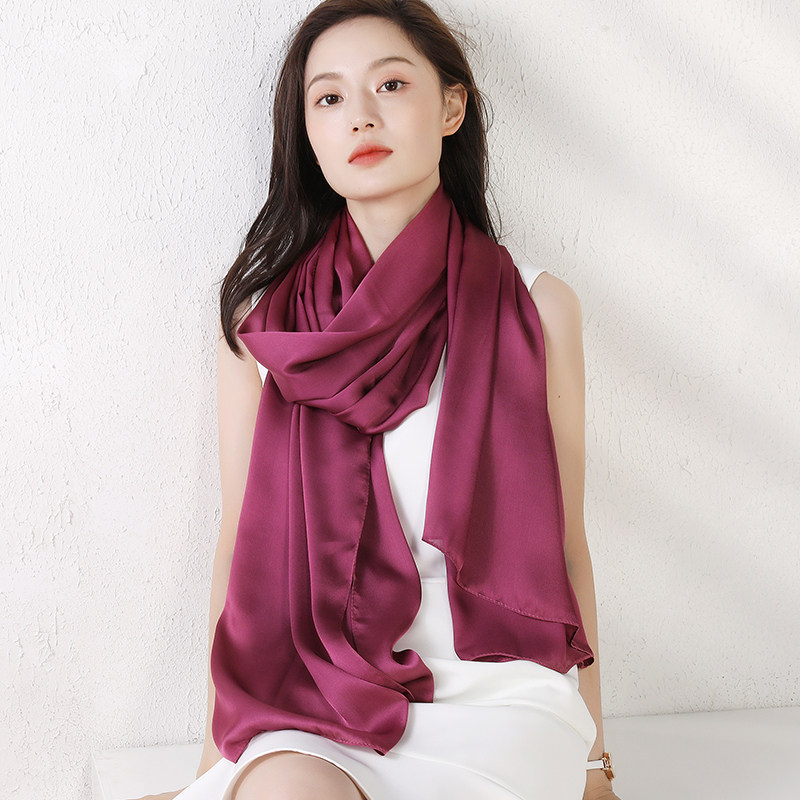 时尚风缎面长款冬季丝绸紫色披肩