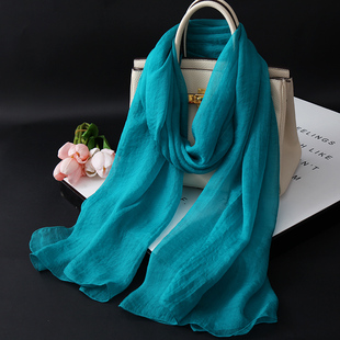 新款时尚柔软真丝丝巾女高级桑蚕丝围巾春季防晒披肩围脖纱巾蓝色