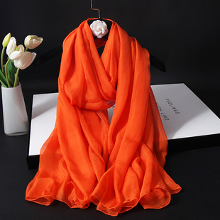2025新款真丝丝巾秋冬保暖披肩外搭高颜值丝绸纱巾长款橘红色围巾