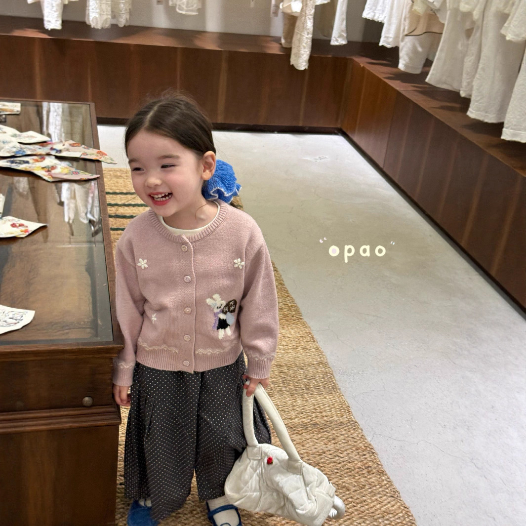 甜甜圈秋季女童中小童女宝宝韩版兔子毛衣开衫波点裤子807