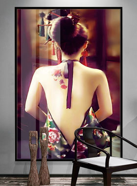 新中式风美女背影艺术黑框晶瓷画