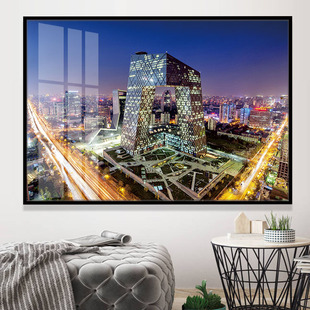 中央电视台总部软装饰画北京高楼大厦风景晶瓷画大客户贵宾室挂画