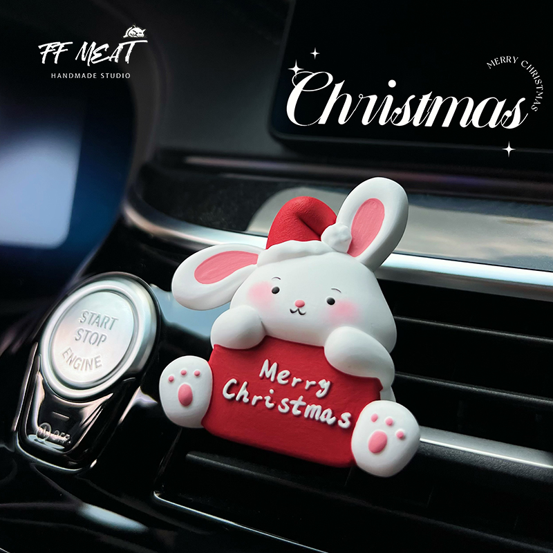 车载香薰圣诞风可爱卡通兔兔姜饼人手绘扩香石汽车空调出风口装饰