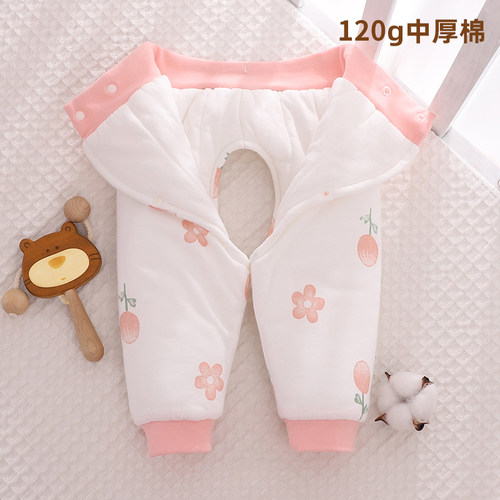 新生婴儿棉裤开档夹棉加厚裤腰按扣可调开裆裤刚初生宝宝裤子冬装