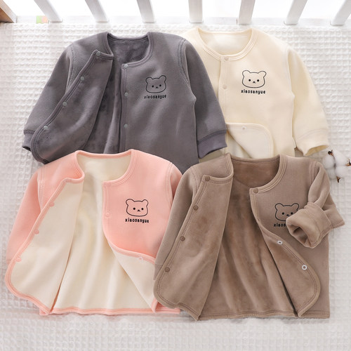 新生婴儿加绒保暖内衣秋冬加厚中小儿童开衫外套男女宝宝保暖上衣