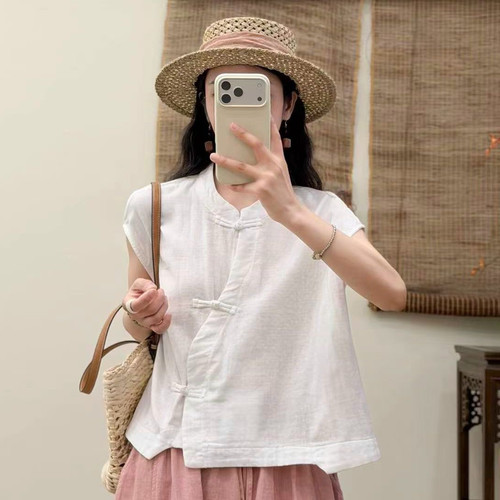 文艺女衬衫森系女装夏女衬衣休闲日系简约气质衬衫设计感斜襟上衣