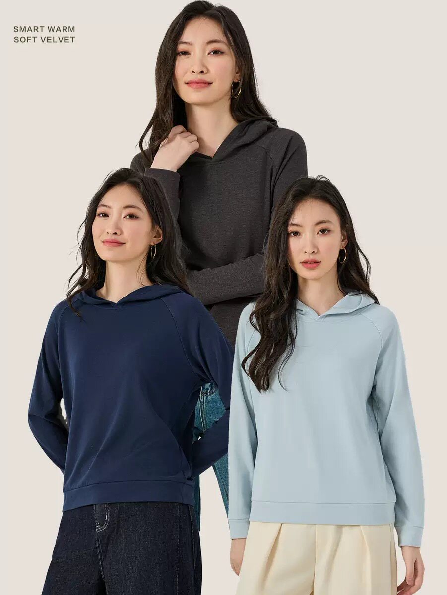2025秋冬新款纯色套头打底衫女帽衫连帽卫衣女宽松百搭针织衫上衣