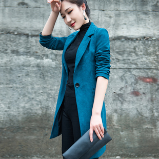 显瘦简约时尚 2024春秋季 版 女修身 小西服 通勤气质收腰孔雀蓝小西装