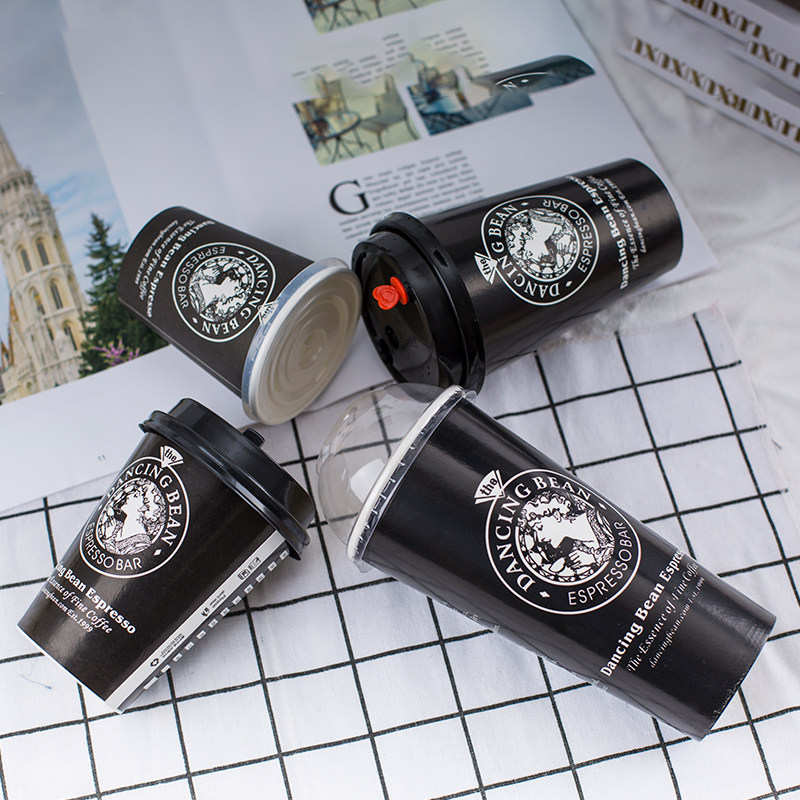 双p黑女神一次性奶茶杯500冰饮料咖啡纸杯子700ml14a带盖定制热销