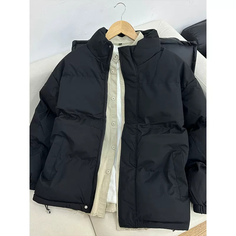 纯黑加厚立领短款羽绒棉服男