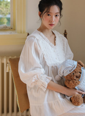 100%棉法式蕾丝可外穿睡衣套装女