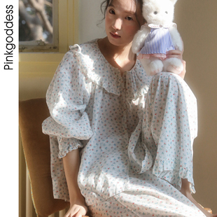 荷叶领公主风家居服 薄款 韩系甜美碎花纯棉睡衣少女春秋七分袖 长裤