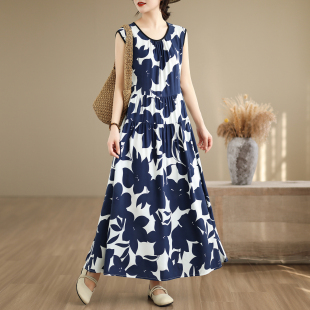 显瘦无袖 棉绸连衣裙年轻妈妈装 长裙气质宽松度假2026裙子 新款 夏季