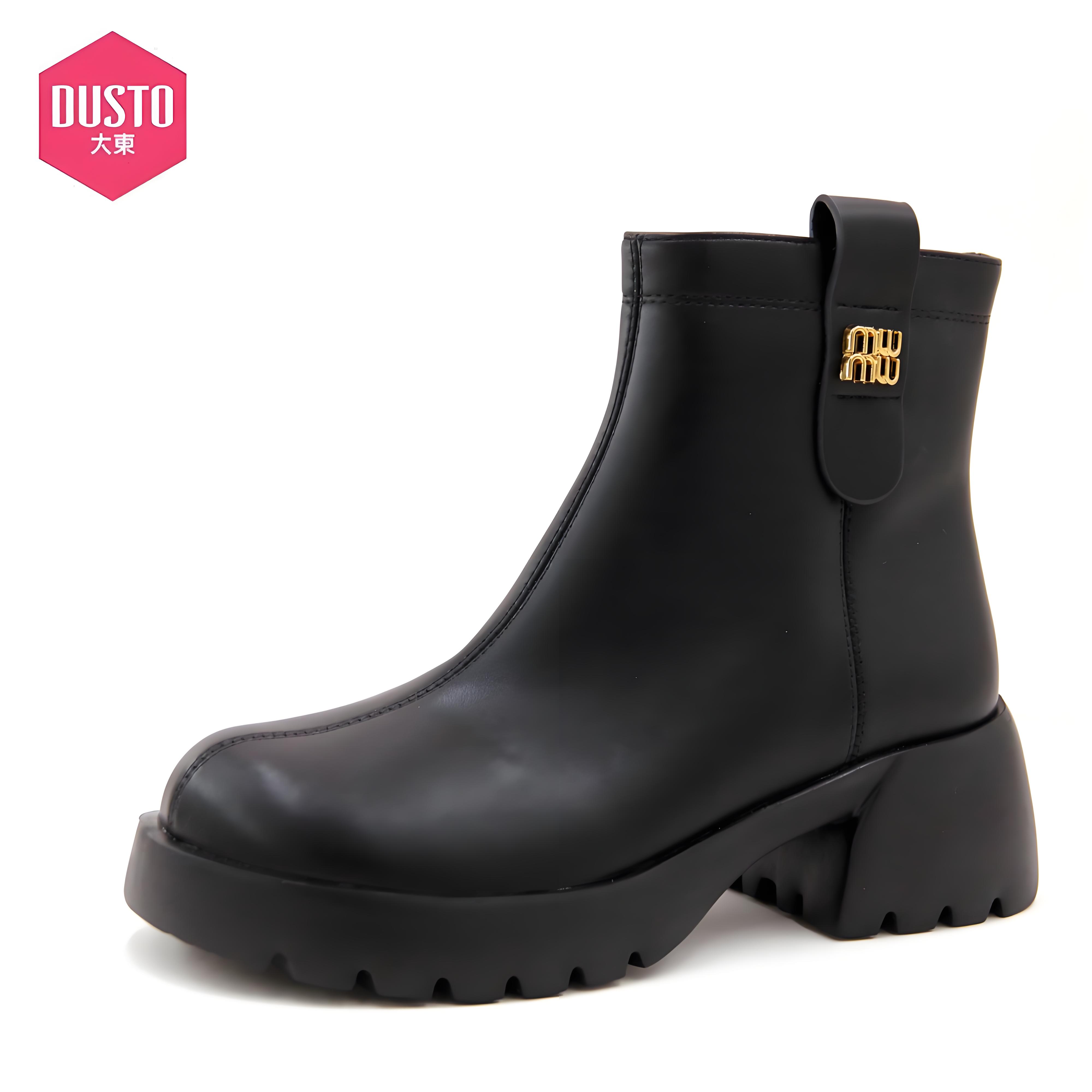 大东时装靴24冬季新款简约休闲后拉链圆头绒里短靴切尔西靴