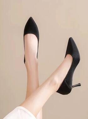 大东高跟鞋24春季新款简约高跟细跟尖头气质套脚浅口单鞋24C3106