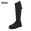 大东中筒靴女2024冬季新款时尚休闲低跟粗跟圆头舒适加绒骑士靴