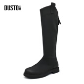 时尚 大东中筒靴女2024冬季 新款 休闲低跟粗跟圆头舒适加绒骑士靴