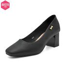 休闲简约百搭舒适粗跟高跟浅口方头单鞋 大东女鞋 时尚 新款 2025春季