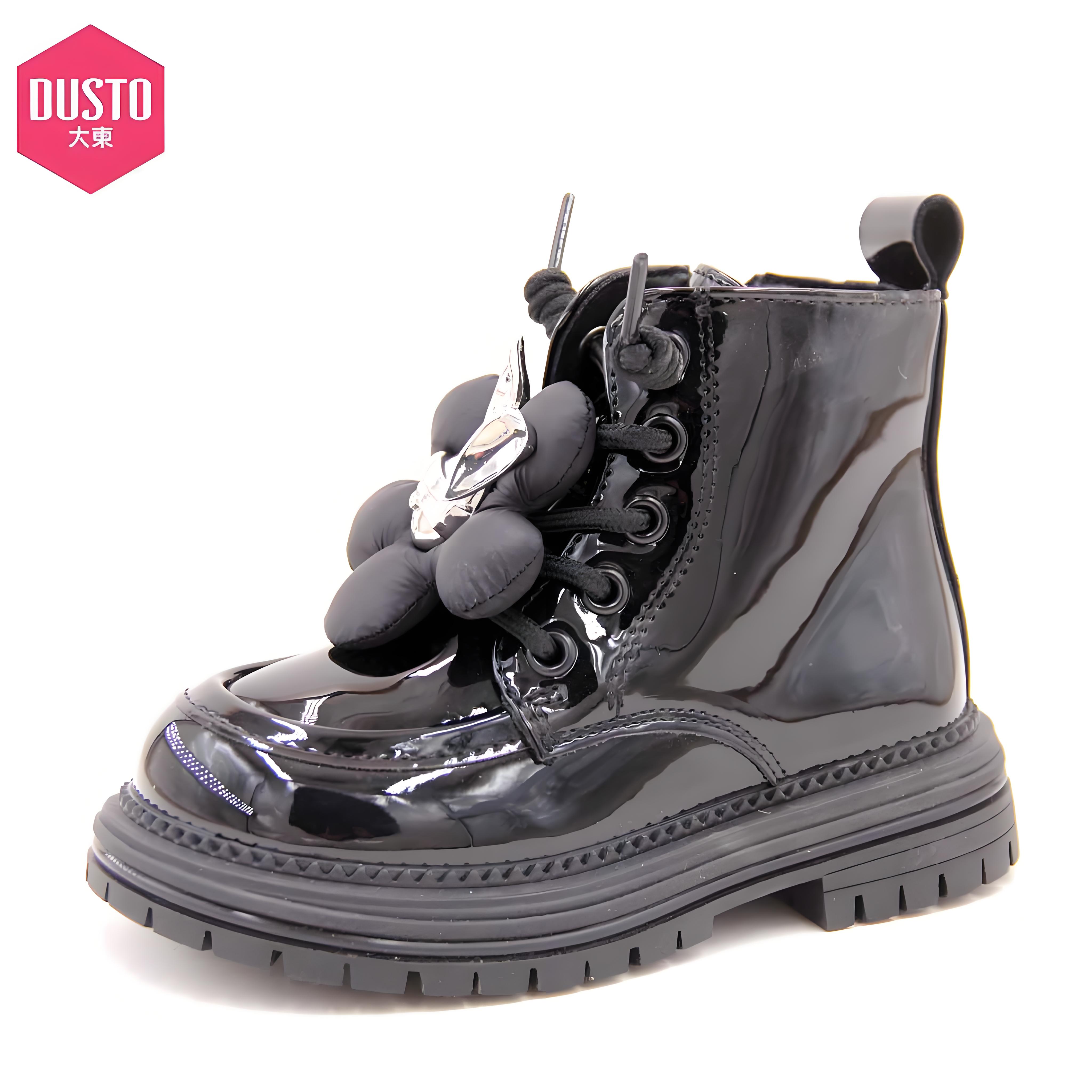 大东24冬季新品韩版女童洋气圆头加绒侧拉链时尚马丁靴24D1621