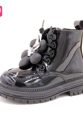 大东24冬季新品韩版女童洋气圆头加绒侧拉链时尚马丁靴24D1621