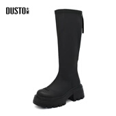 时尚 大东中筒骑士靴女2024冬季 新款 休闲中跟厚底圆头舒适加绒长靴