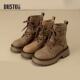 大东马丁靴女鞋 休闲粗跟侧拉链中跟圆头 时尚 2024冬季 新款